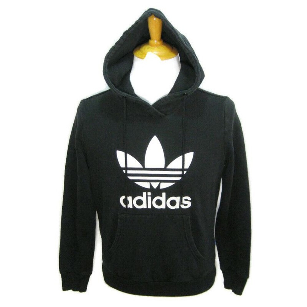 ADIDAS Boy's (Size Medium) Black Long Sleeve Hoodie Hooded Sweatshirt Spellout